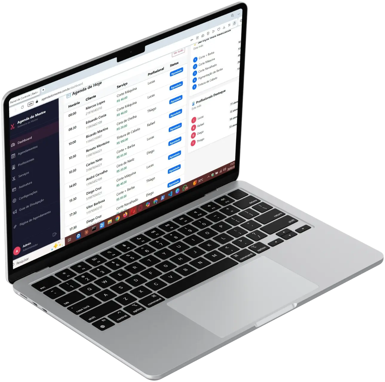 Agenda do dia com todos os agendamentos
