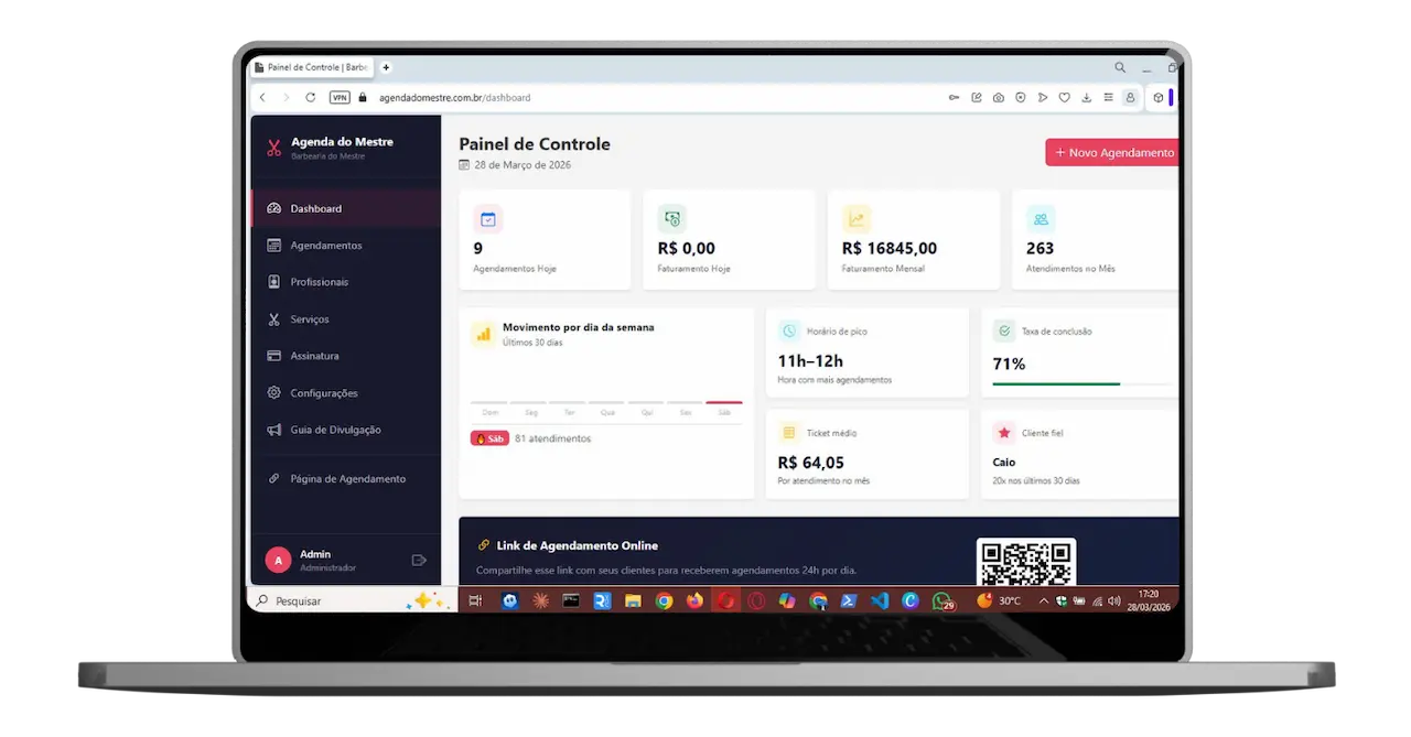 Dashboard com faturamento e agendamentos