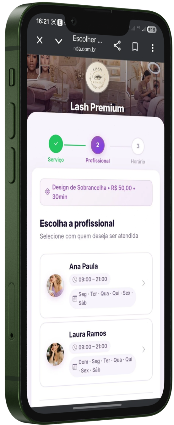 Escolha de profissional no celular