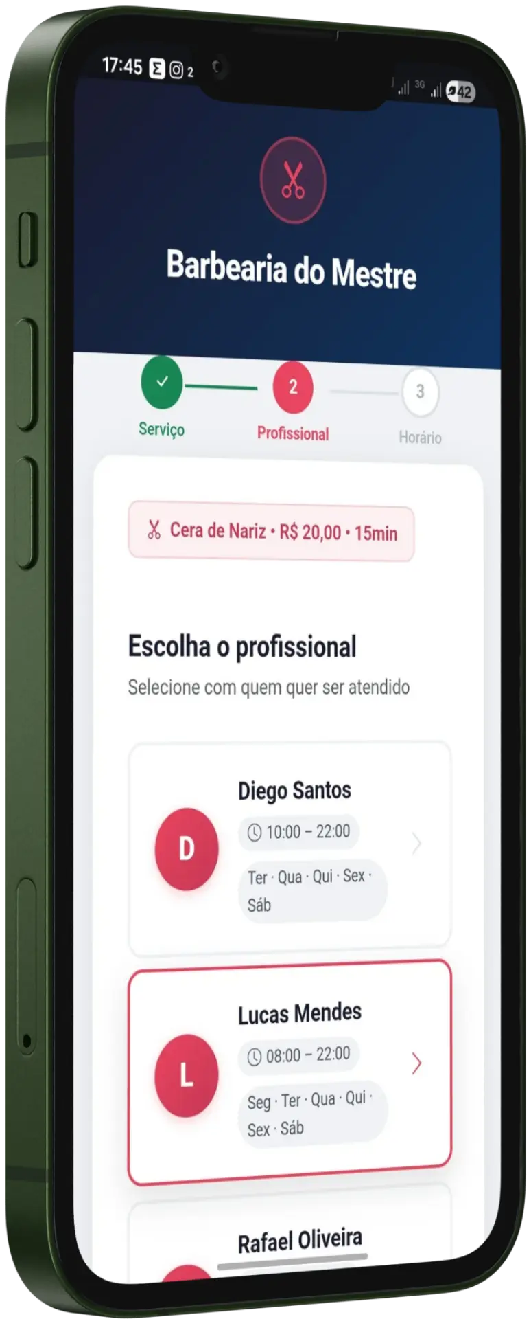 Escolha de profissional no celular