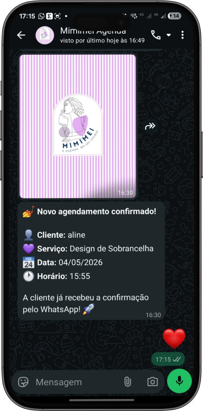 Confirmação de agendamento no WhatsApp