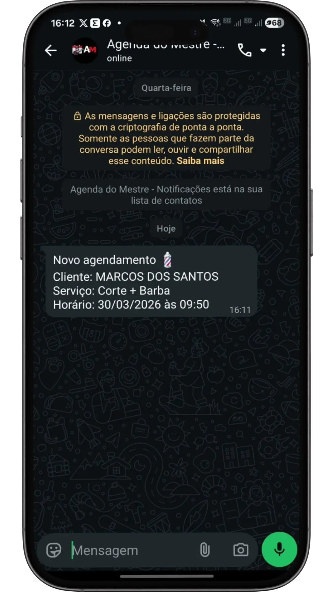 Confirmação de agendamento no celular